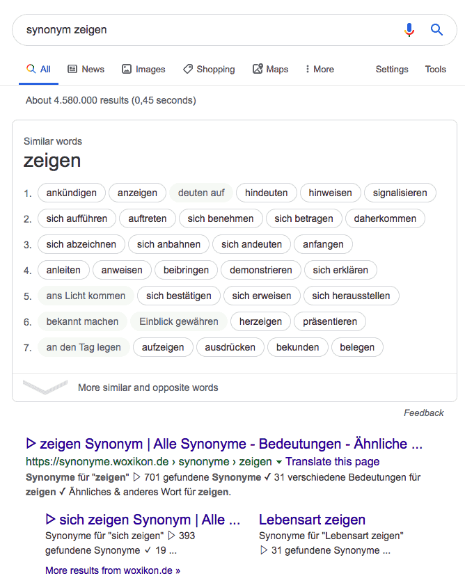 Synonym Suchergebnis Besucherverlust